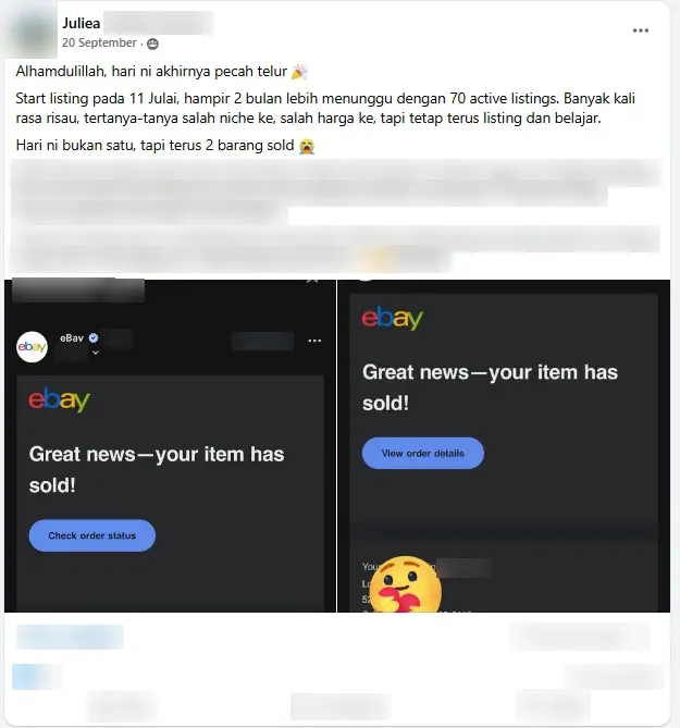 Screenshot jualan eBay student
