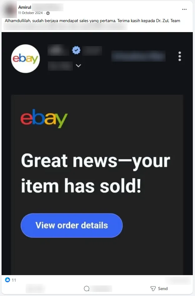 Screenshot jualan eBay student