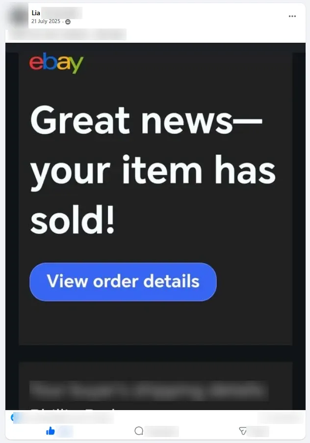Screenshot jualan eBay student