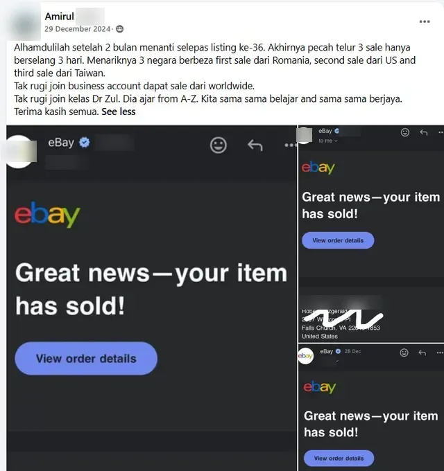 Screenshot jualan eBay student