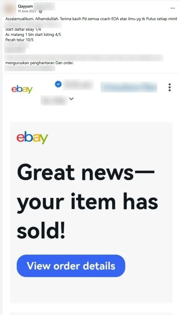 Screenshot jualan eBay student
