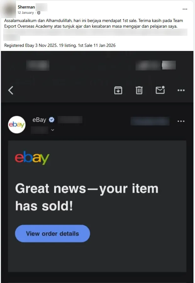Screenshot jualan eBay student