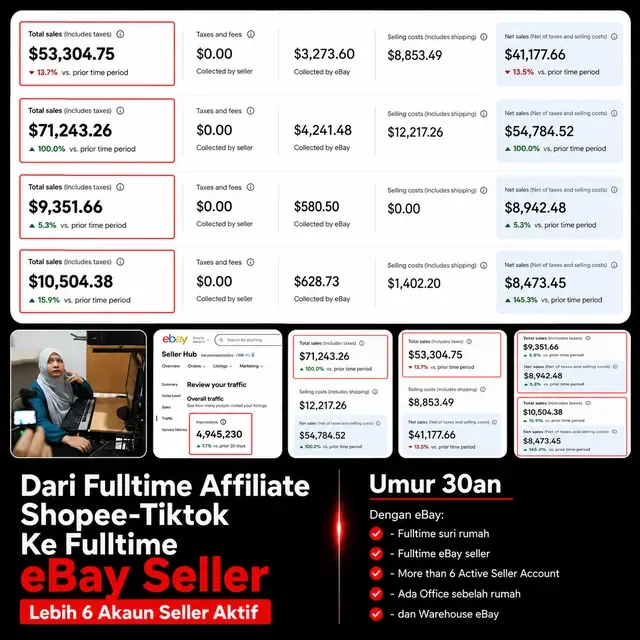 Student umur 30an: dari affiliate Shopee-TikTok ke fulltime eBay seller, lebih 6 akaun seller aktif