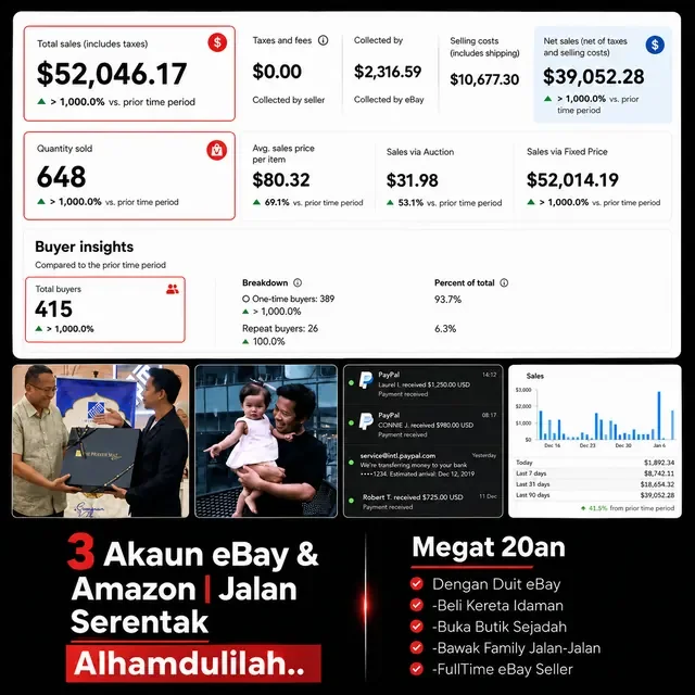 Megat 20an: 3 akaun eBay dan Amazon jalan serentak